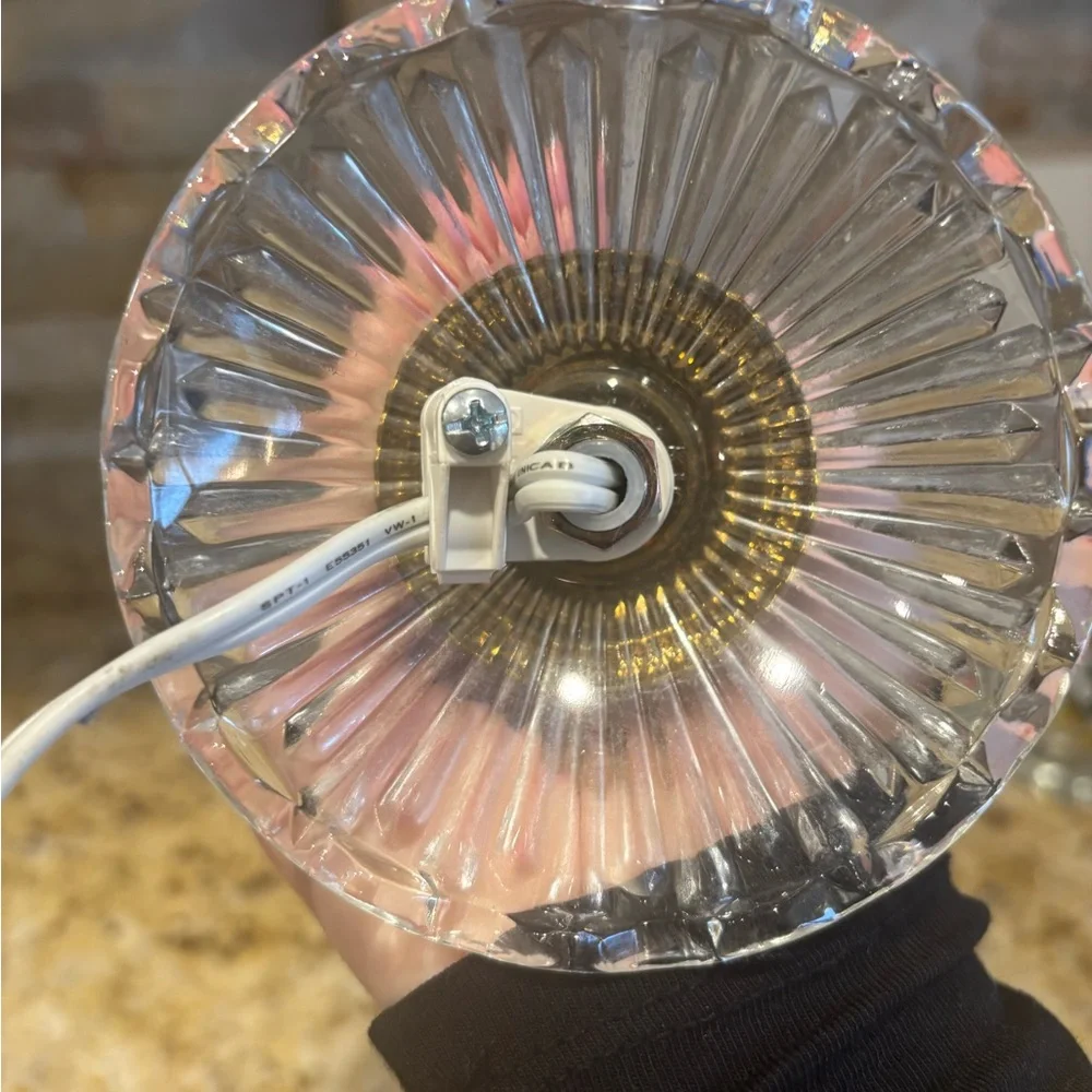 Blue Glass Globe Table Lamp Fluted Clear Base Gold Accents Glass Metal - Picture 3 of 3